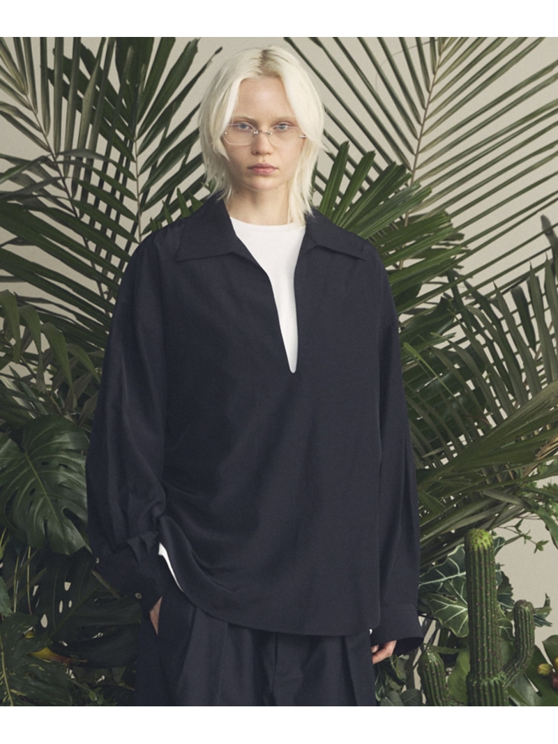 MAISON SPECIAL Deep Front Neck Prime-Over Skipper Shirt メゾンスペシャル トップス シャツ・ブラウス ベージュ ブラック グリーン【送料無料】