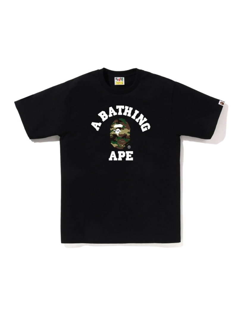 A BATHING APE GLITCH WOODLAND CAMO COLLEGE TEE ア ベイシング エイプ トップス カットソー・Tシャツ ホワイト ブラック【送料無料】