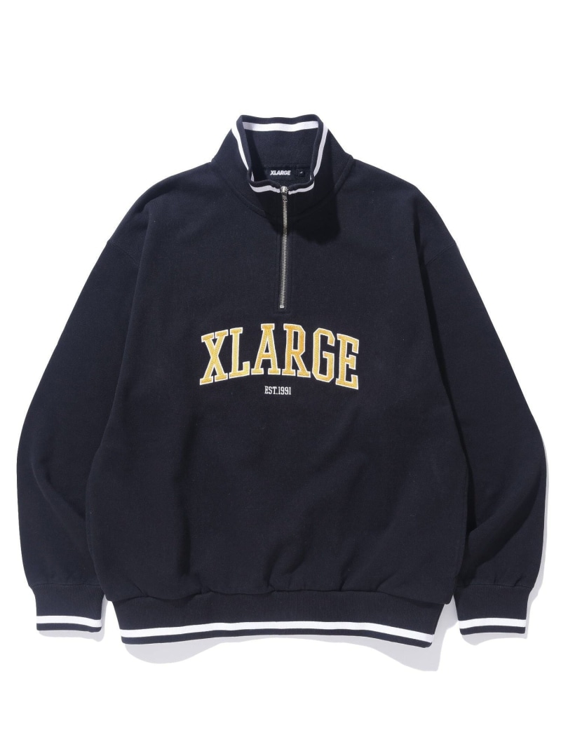 【SALE／40%OFF】XLARGE STRIPED RIB HALF ZIP SWEATSHIRT エクストララージ トップス スウェット・トレーナー 黒いこと 緑であること 米国海軍 薄墨色【RBA_E】【貨物輸送無料】