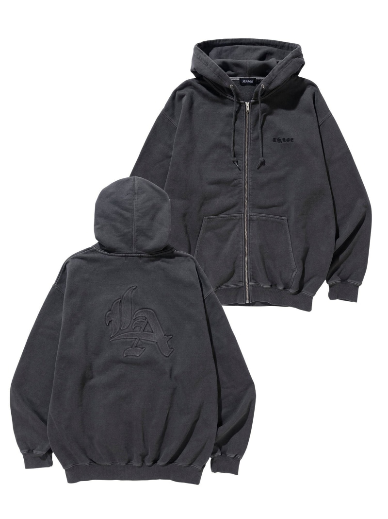 XLARGE PIGMENT DYED EMBOSS LOGO ZIP HOODED SWEAT エクストララージ トップス スウェット・トレーナー パープル 米国海軍 黒いこと【貨物輸送無料】