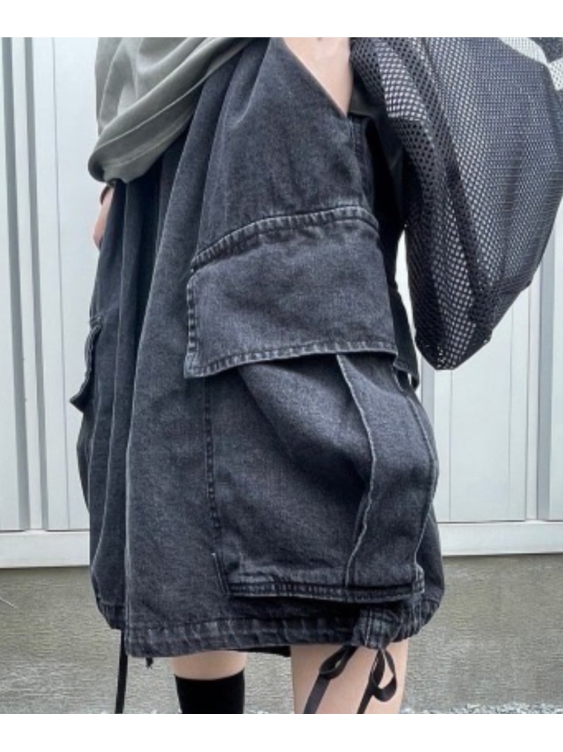 XU 【XU】denim wide half pants / デニムパンツ ハーフパンツ ボトムス ユニセックス ネバーマインドザエックスユー／チカシツプラス パンツ ジーンズ・デニムパンツ ブラック ブルー【送料無料】