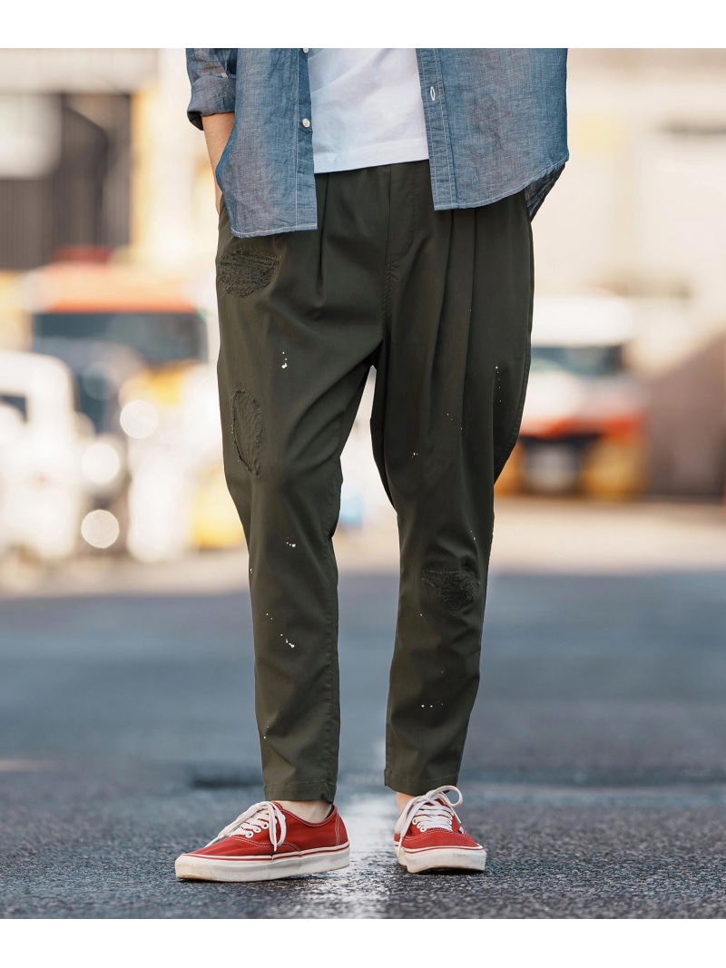 CAMBIO mp13250-Stretch Back Satin Tapered Pants ミリタリーサルエルパンツ カンビオ ズボン下 余分の物のズボン下 ベージュ 緑であること【貨物輸送無料】 メンズファッション-ズボン・パンツ