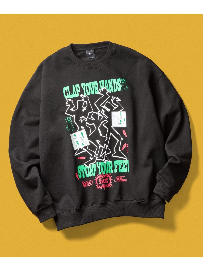 HUF EVERYBODY GET LOOSE CREW / HUF ハフ 流汗 調教師 ハフ トップス スウェット・トレーナー 黒いこと 薄墨色【貨物輸送無料】