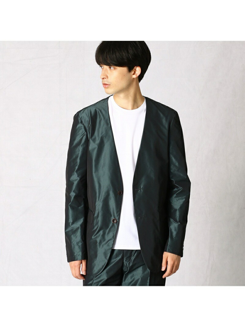 Comme Ca セットアップ Men メンズ ビジネス フォーマル コムサメン Sale 50 Off Comme グリーン スーツ Ca Men ブライトポリエステル セットアップ ノーカラージャケット コムサメン ビジネス フォーマル セットアップスーツ グリーン ブラック Rba E 送料無料