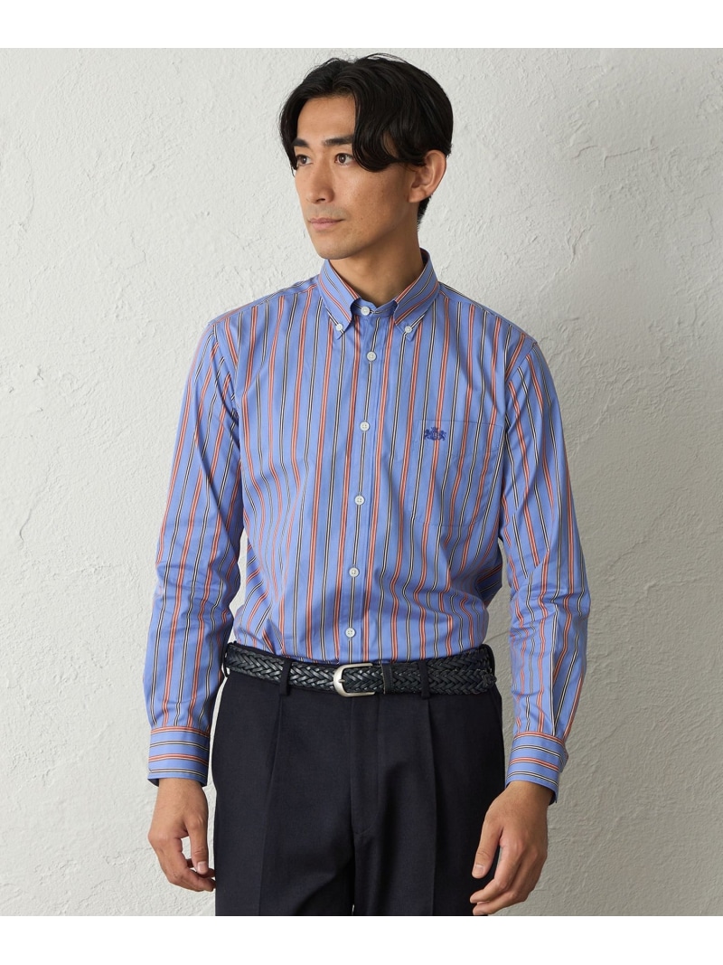 【SALE／45%OFF】BAKER STREET マルチストライプシャツ(2L・3Lあり) ベイカー・ストリート トップス シャツ・ブラウス グレー ブラウン ブルー【RBA_E】【送料無料】