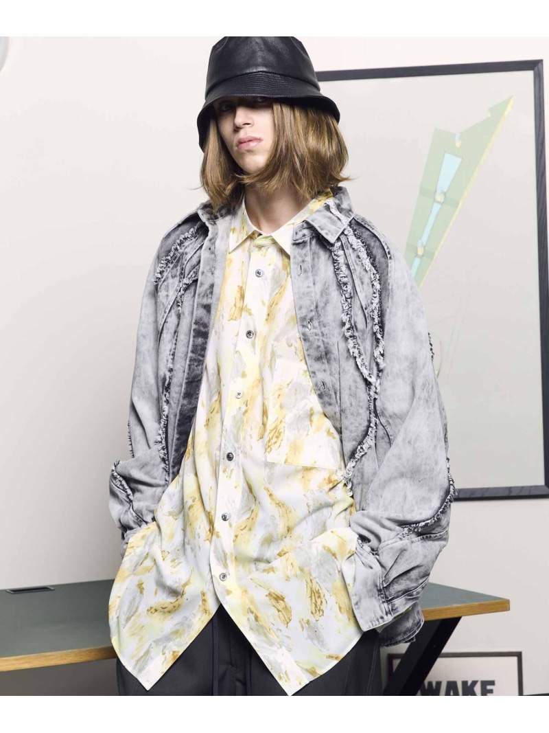 MAISON SPECIAL Cut Off Denim Prime-Over Alien Shirt メゾンスペシャル トップス シャツ・ブラウス グレー ブラック【送料無料】