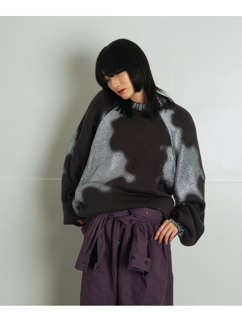Aphlotus シルバー箔 グラデーショングラフィックプリント クルーネックニット アプロタス トップス ニット パープル ブラック【送料無料】