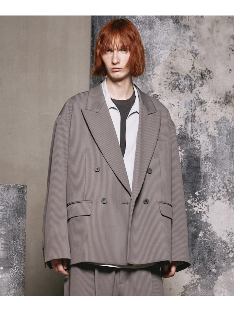 MAISON SPECIAL Omega Rib Prime-Over Double Tailored Jacket メゾンスペシャル ジャケット・アウター テーラードジャケット・ブレザー グレー ブラック【送料無料】