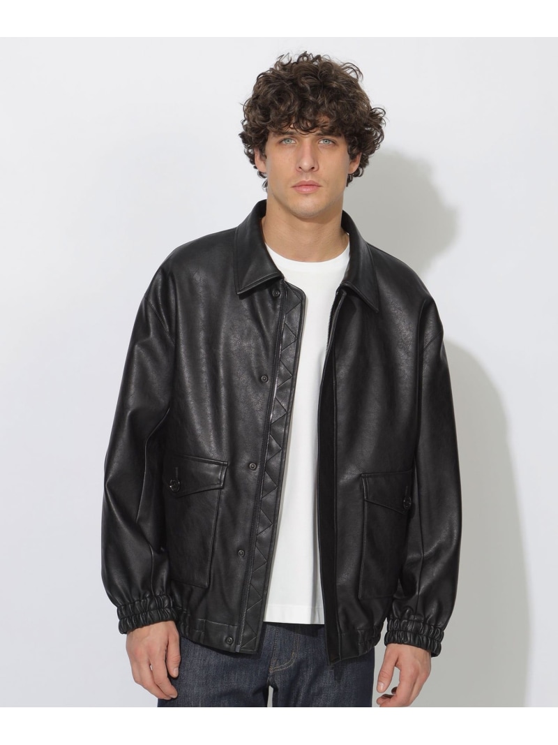 BLACK LABEL CRESTBRIDGE 【WEB限定】シンセティックレザーフライトジャケット ブルーレーベル / ブラックレーベル・クレストブリッジ ジャケット・アウター ブルゾン・ジャンパー ブラック【送料無料】