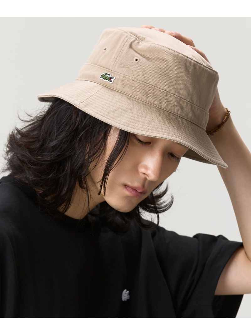 LACOSTE ウォッシュドコットンバケットハット ラコステ 帽子 ハット ブラック ベージュ【送料無料】