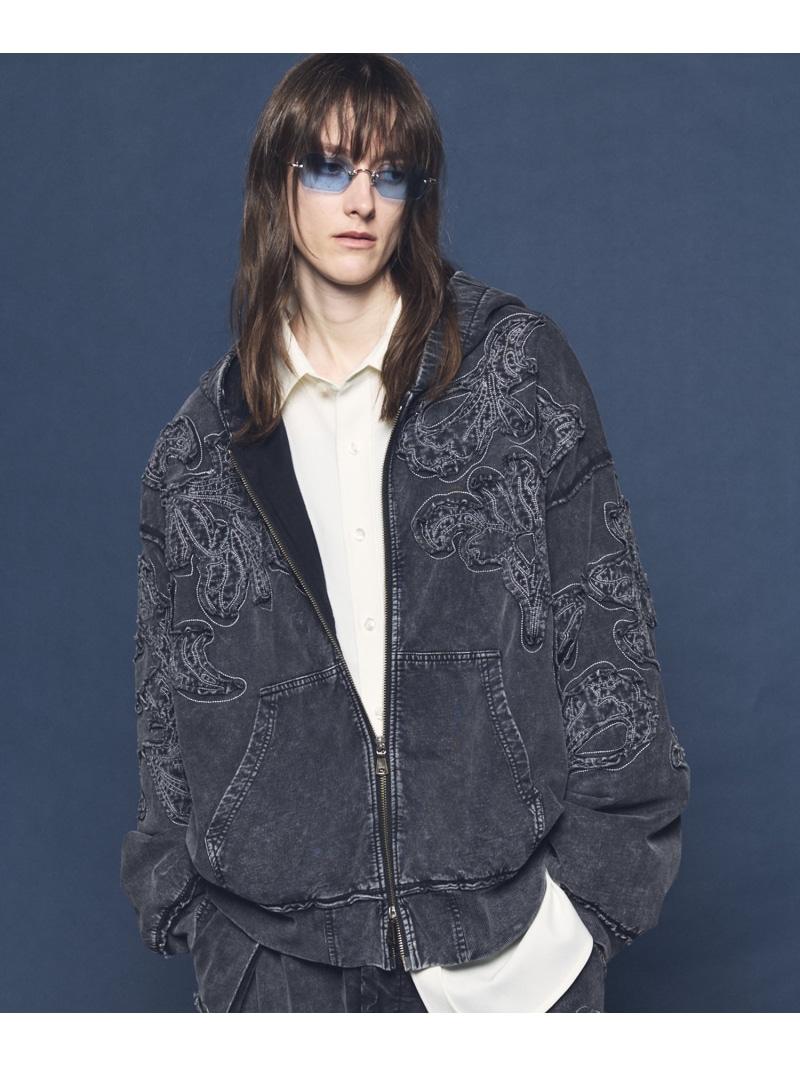 MAISON SPECIAL Flower Patchwork Vintage Like Prime-Over Sweat Zip Hoodie メゾンスペシャル トップス パーカー・フーディー 黒いこと【貨物輸送無料】