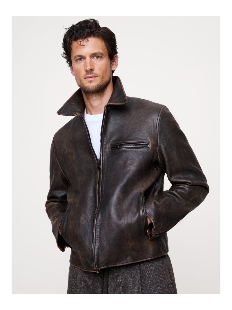 BANANA REPUBLIC (M)レザー レーシングジャケット バナナ・リパブリック ジャケット・アウター その他のジャケット・アウター ブラウン【送料無料】 59,400円