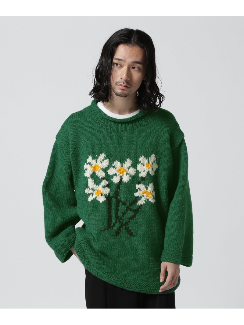 B\u00272nd MacMahon Knitting Mills / Roll Neck Knit-5 Flower ビーセカンド トップス 編み物 緑であること 米国海軍 黒いこと【貨物輸送無料】 ニット・セーター-メンズファッション