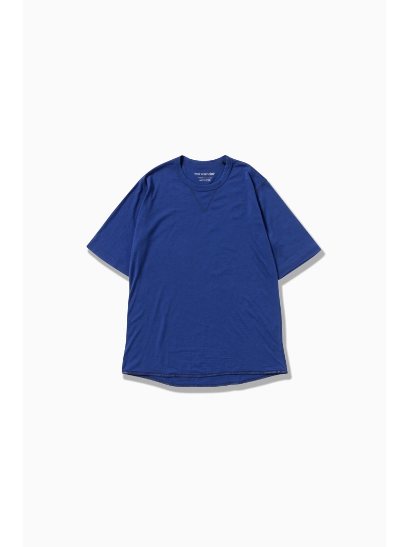 and wander merino base SS T アンドワンダー トップス カットソー・プルオーバー 黒いこと 薄墨色 白いこと 青み【貨物輸送無料】