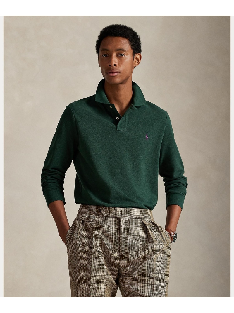 POLO RALPH LAUREN カスタム スリム ロングスリーブ ポロシャツ ラルフローレン トップス ポロシャツ グリーン【送料無料】