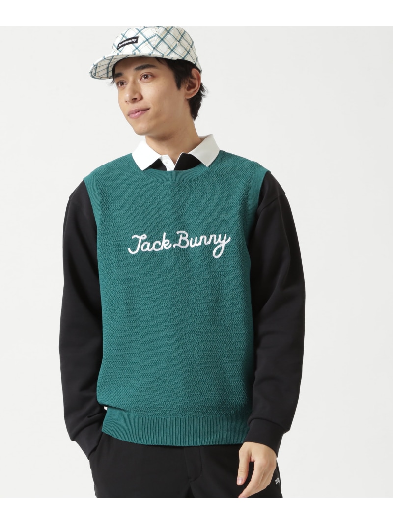 Jack Bunny!! カノコ編みPEクルーネックニットベストプルオーバー ジャックバニー トップス ニット グリーン ブルー ネイビー【送料無料】