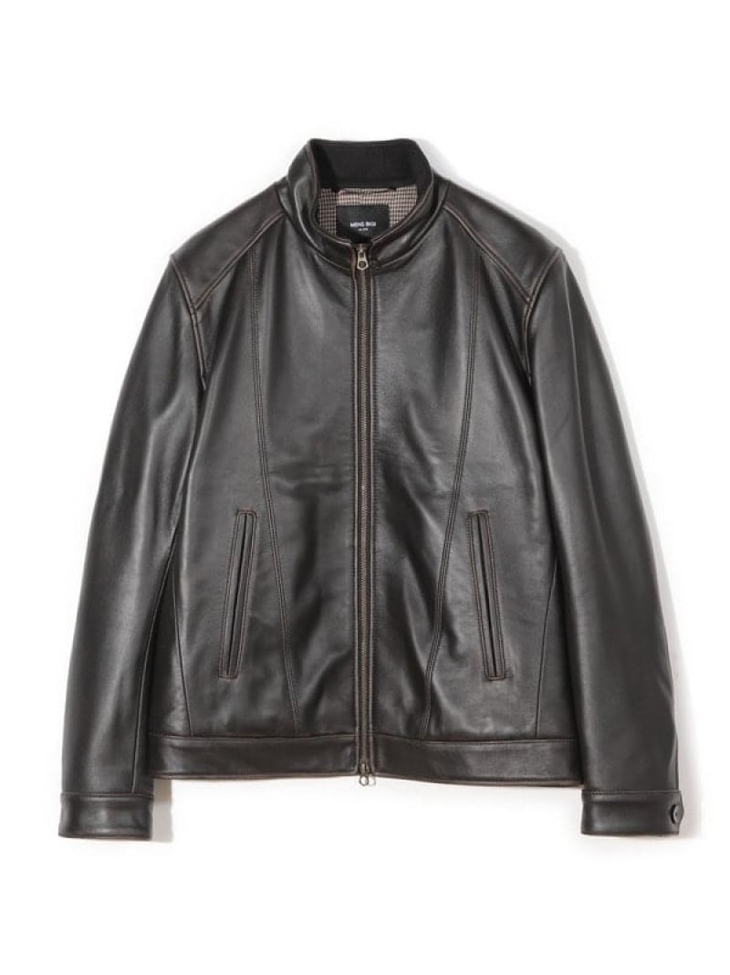 MEN'S BIGI スタンドカラーシングルライダース シープレザージャケット＜エイジング加工＞ メンズ ビギ ジャケット・アウター ライダースジャケット ブラック【送料無料】