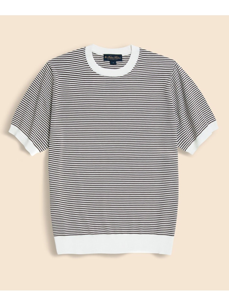 【SALE／20%OFF】BROOKS BROTHERS コットン/シルク ストライプ クルーネック ショートスリーブセーター ブルックス ブラザーズ トップス ニット ネイビー ブラウン【RBA_E】【送料無料】