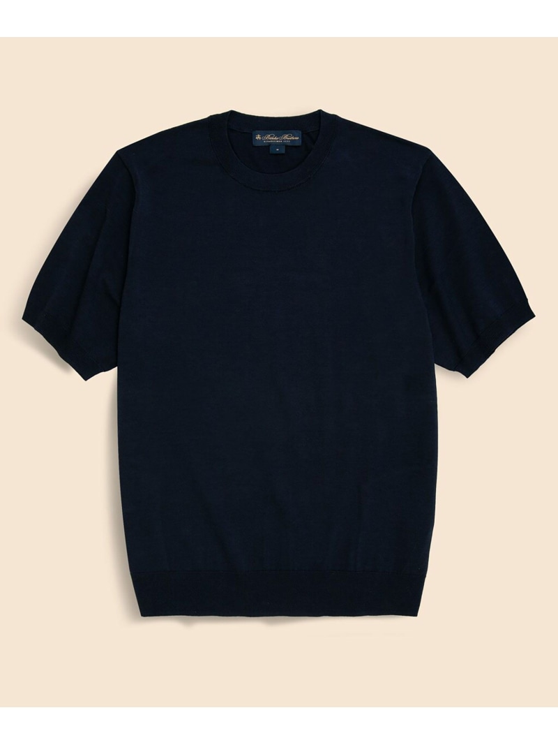 【SALE／20%OFF】BROOKS BROTHERS コットン/シルク クルーネック ショートスリーブセーター ブルックス ブラザーズ トップス ニット ブルー ネイビー【RBA_E】【送料無料】