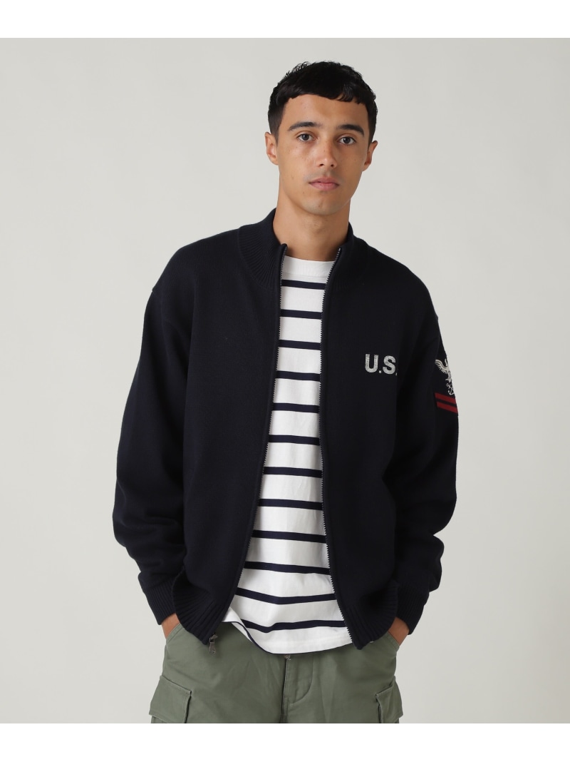 AVIREX NAVAL STAND COLLAR ZIP KNIT JACKET / ネイバル スタンド カラー アヴィレックス トップス カットソー・Tシャツ ネイビー ブラック【送料無料】
