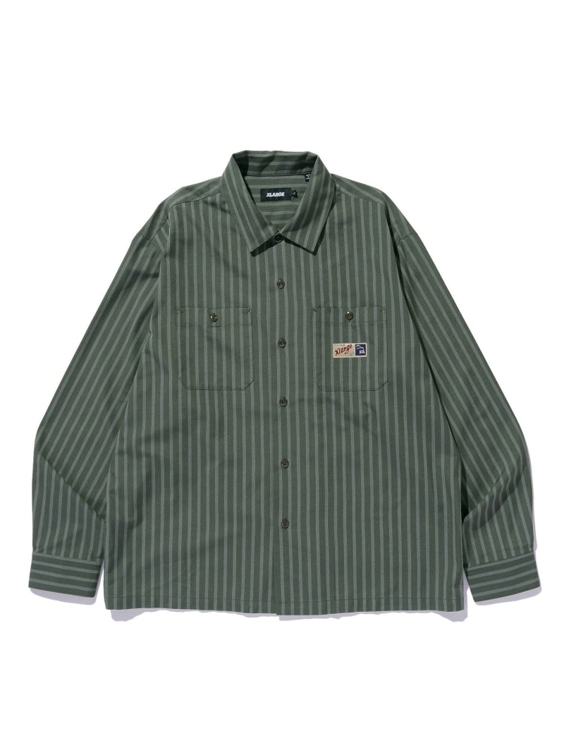 XLARGE STRIPE WORK SHIRT エクストララージ トップス プルオーバー・トップ カーキ緑であること 青色 緑であること【貨物輸送無料】