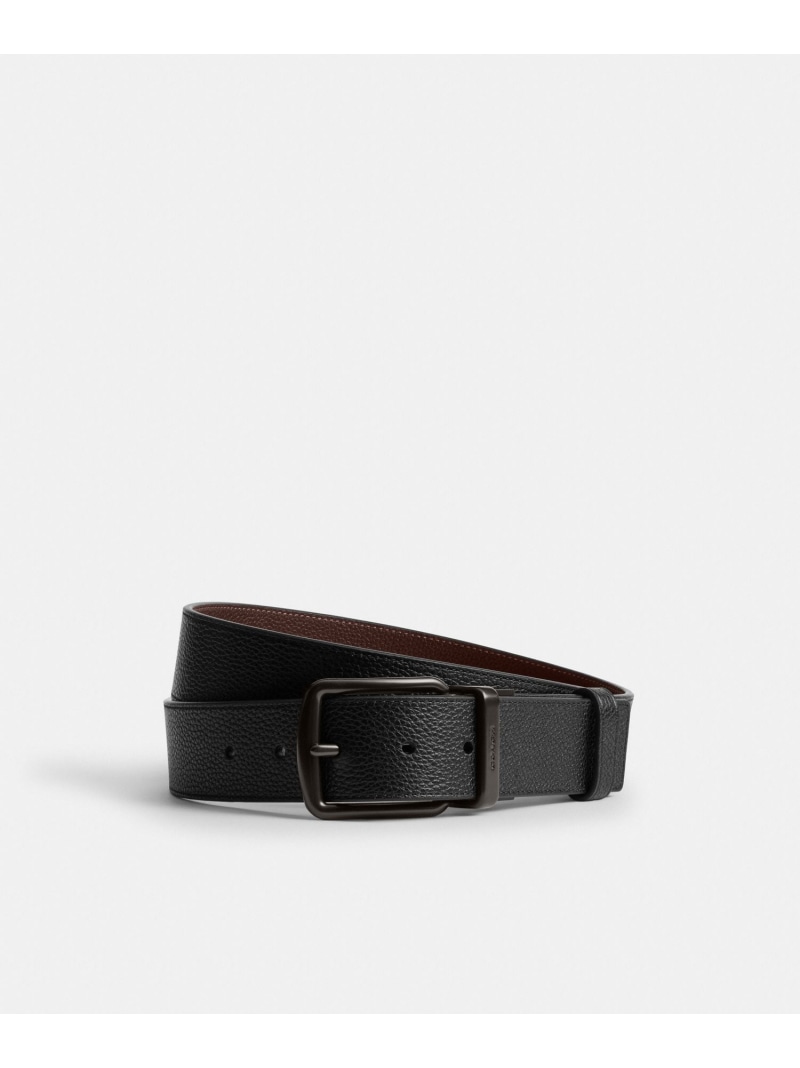 COACH ボックスド プラーク アンド ハーネス バックル カット トゥ サイズ リバーシブル ベルト・38MM コーチ ファッション雑貨 ベルト ブラック【送料無料】