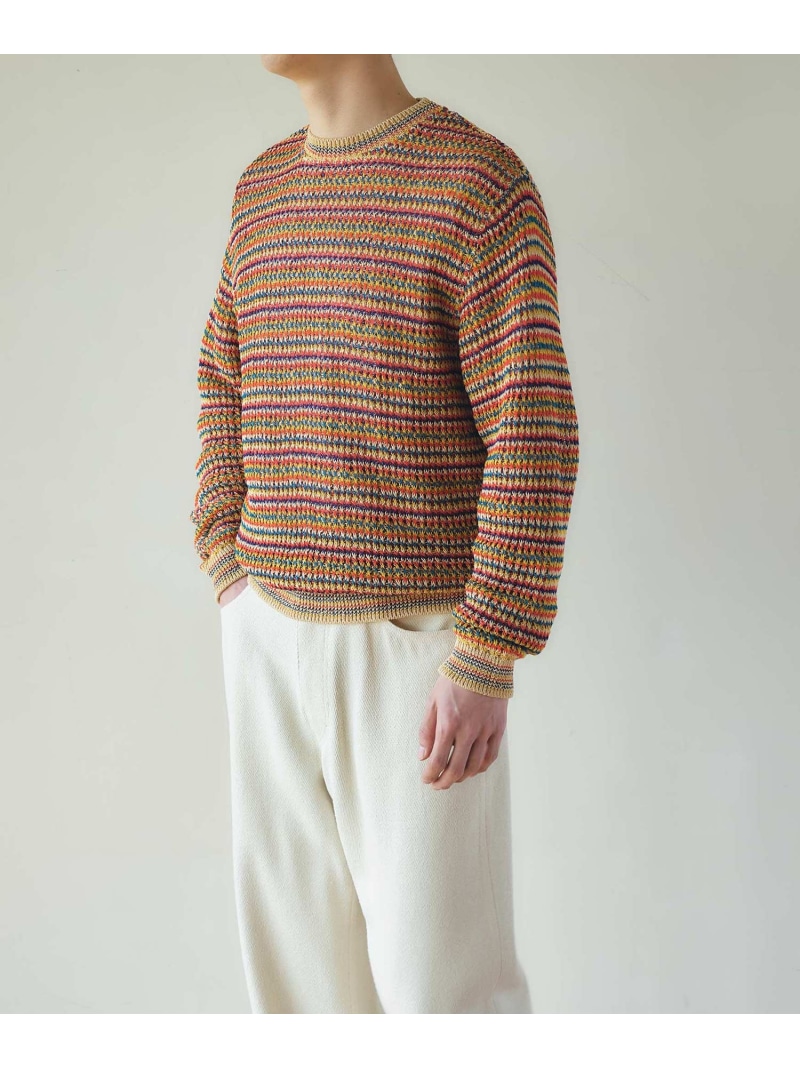 Bshop COOHEM ｜ ＜別注＞ マルチボーダーニット MEN 主教 トップス 編み物 赤いこと 緑であること【貨物輸送無料】