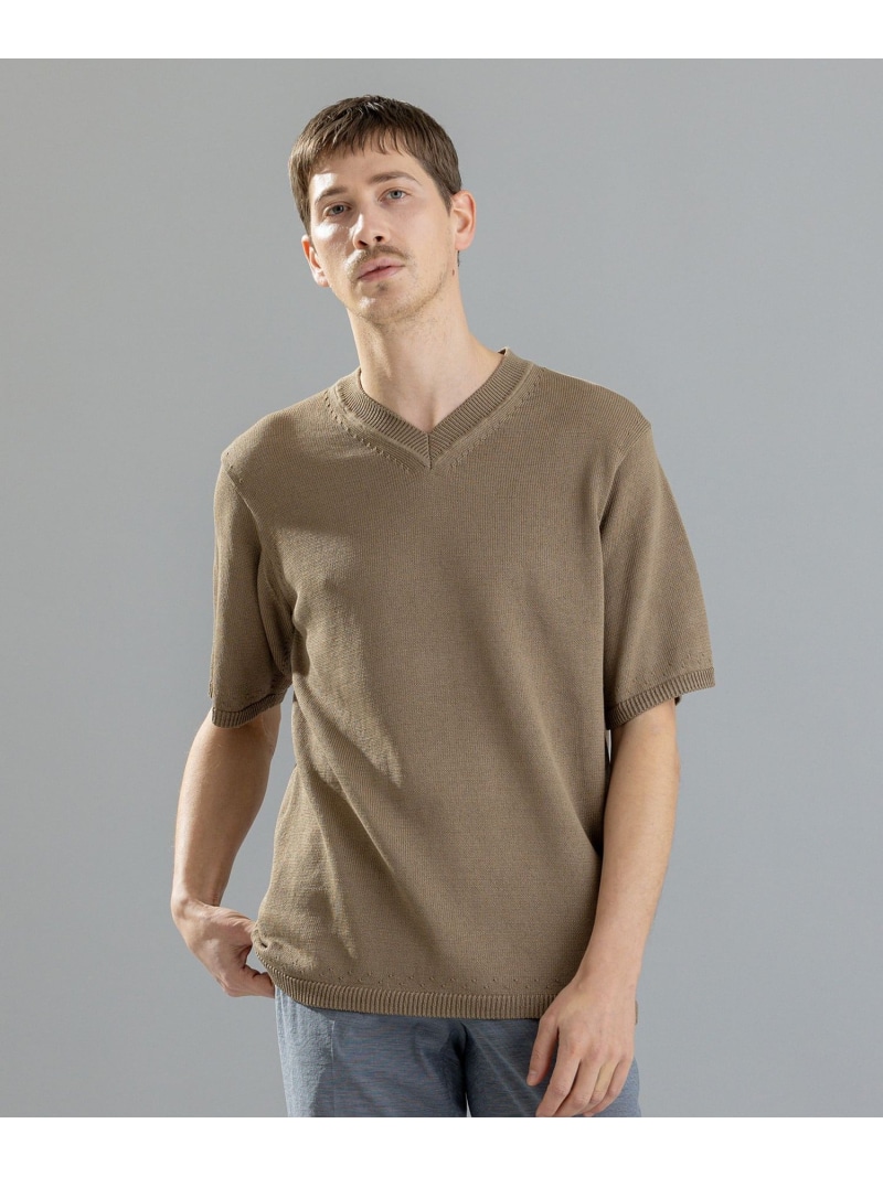 【SALE／30%OFF】JOSEPH HOMME ラッスルギマ Vネック半袖ニットVN ジョゼフ オム トップス ニット ネイビー ベージュ【RBA_E】【送料無料】｜ Fashion Men