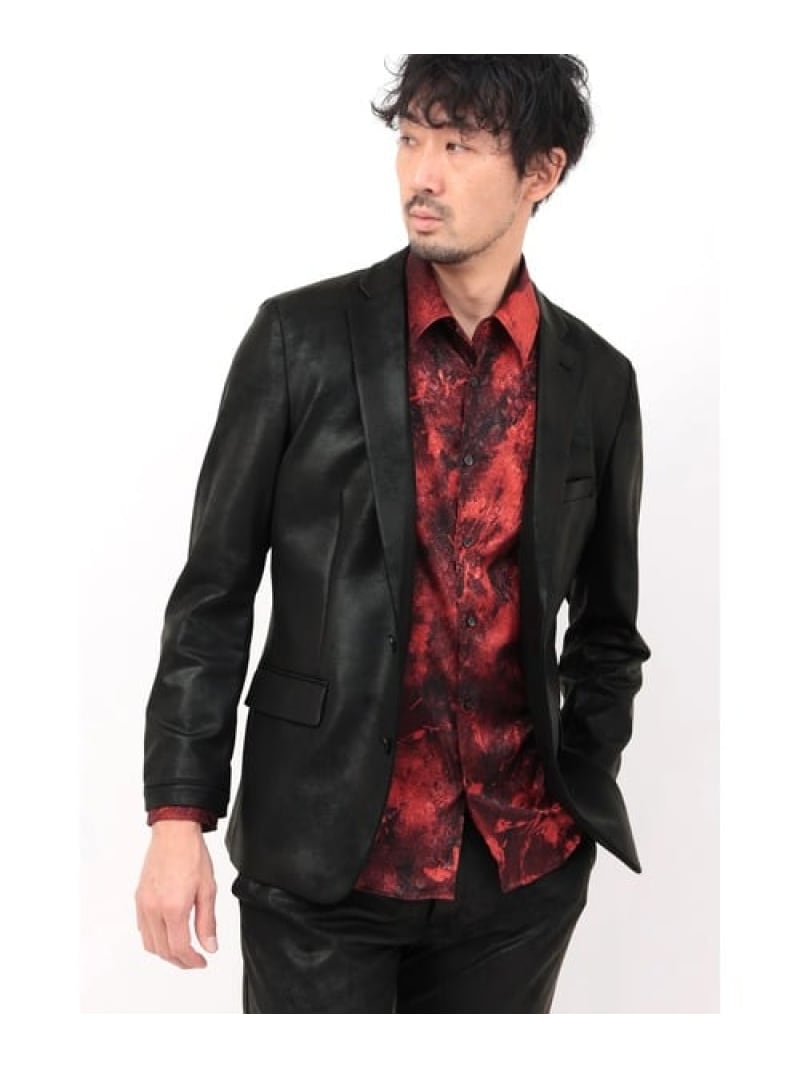 HIGH STREET HIGH STREET∴ストレッチレザー調プリントジャケット トルネードマート ジャケット・アウター その他のジャケット・アウター ブラック ベージュ【送料無料】| Fashion Men