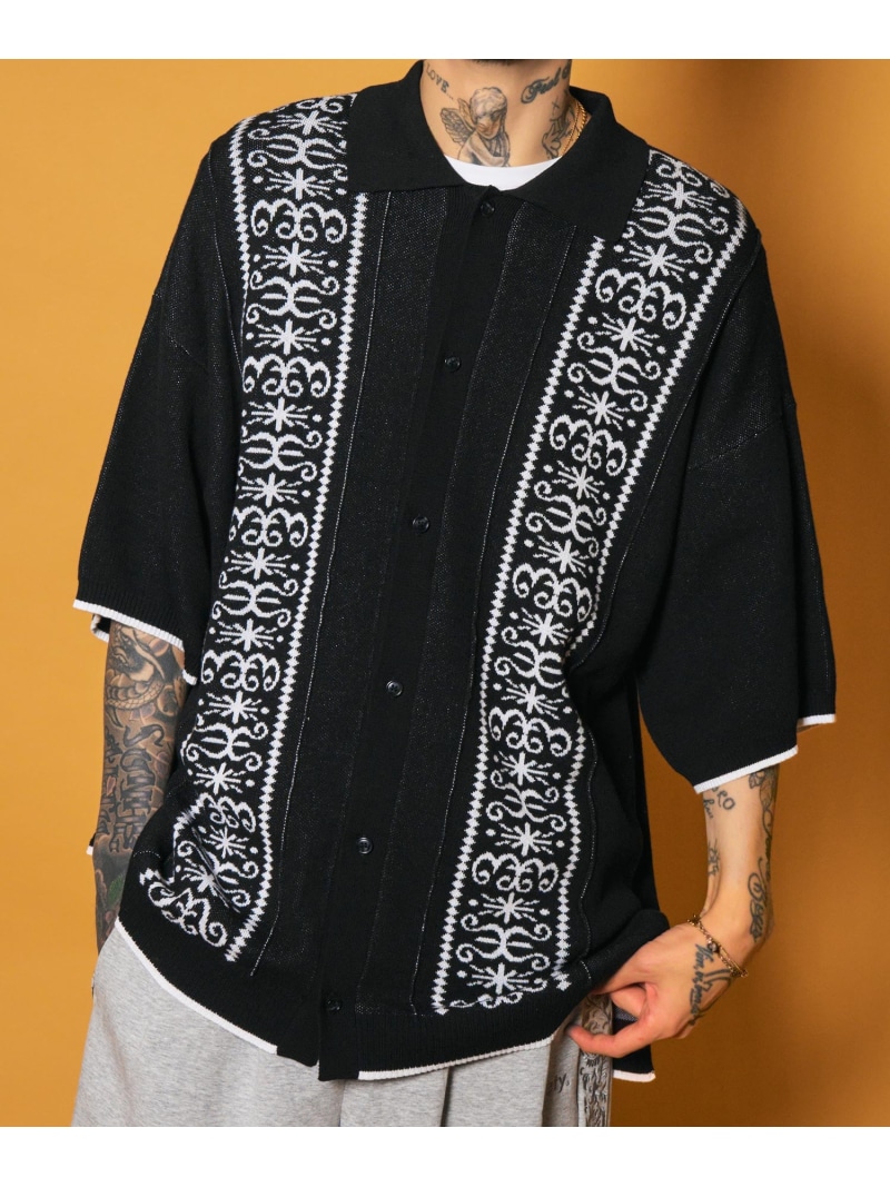 Subciety Jacquard knit shirt サブサエティ トップス シャツ・ブラウス グリーン ホワイト ブラック【送料無料】
