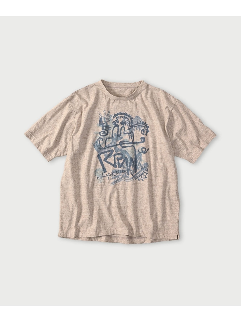 45R ナスッピープリントの908オーシャンTシャツ(トップ) フォーティファイブアール トップス カットソー・Tシャツ ベージュ カーキグリーン【送料無料】| Fashion Men