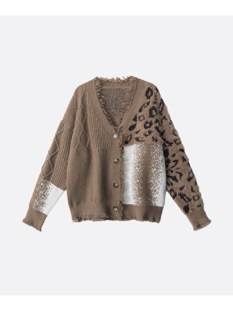 U:UME Leopard Jeresy Fringe Cardigan ユーム トップス カーディガン【先行予約】*【送料無料】
