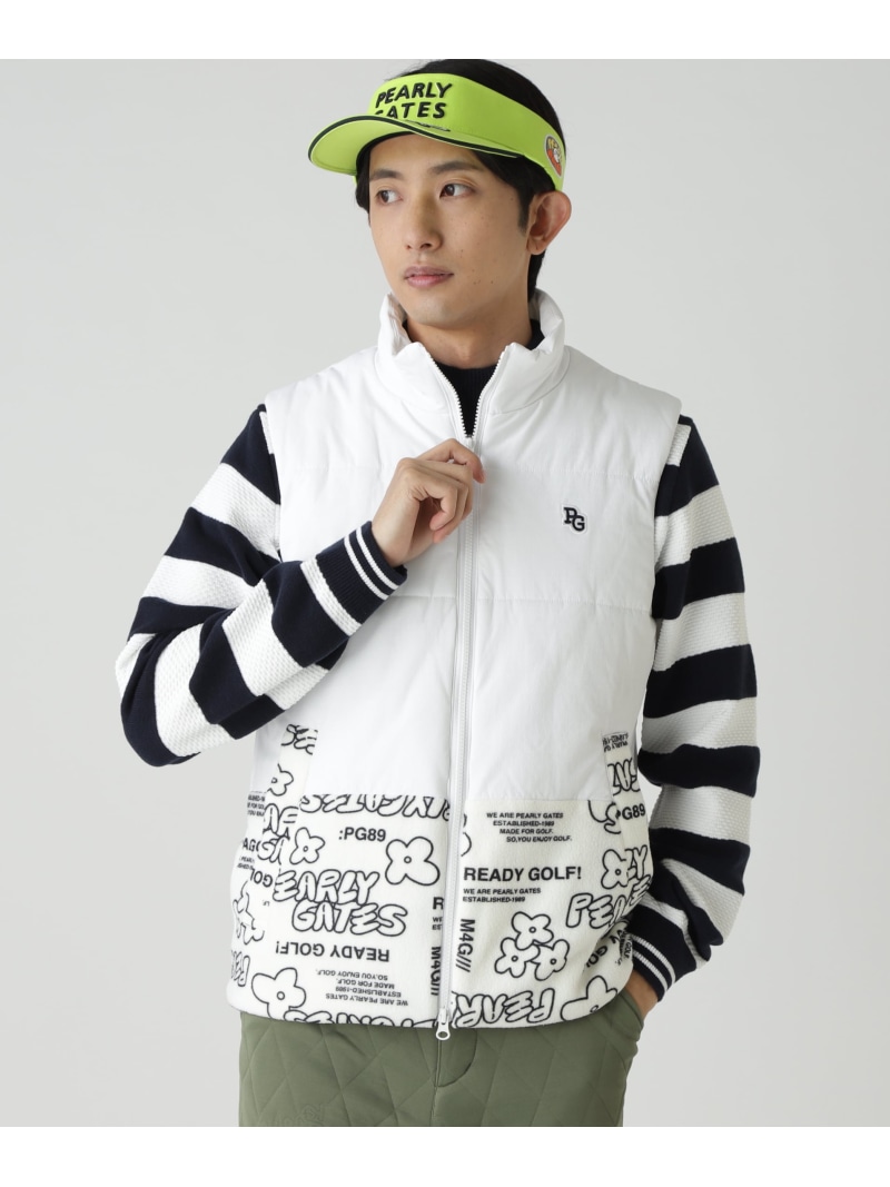 PEARLY GATES 合繊×フリース片面起毛中綿フルジップアップベスト ＜ストリート花柄＞ パーリーゲイツ トップス その他のトップス ホワイト【送料無料】
