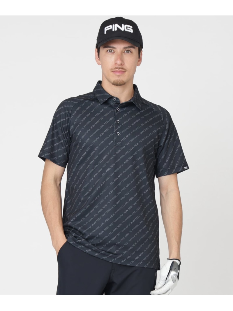 PING APPAREL 軽さブリスターバイアスロゴストライププリント半袖スポーツシャツ (MENS) ピン 御召しもの トップス スポーツシャツ 白いこと 黒いこと【貨物輸送無料】