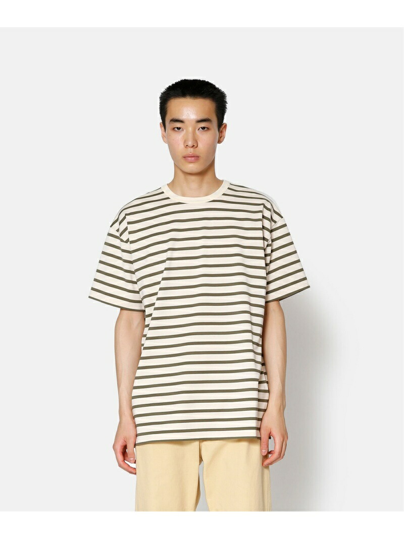 UNDECORATED (U)Giza Cotton Boeder S/S T-shirt アンデコレイテッド トップス カットソー・プルオーバー 緑であること 米国海軍【貨物輸送無料】