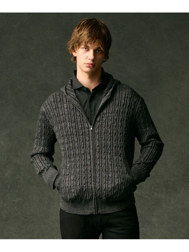 JOSEPH ABBOUD 【キングサイズ・オリジナルオーガニックコットン使用/サスティナブル】JOE COTTONケーブル ニットパーカー ジョセフアブード トップス ニット ベージュ グレー【送料無料】