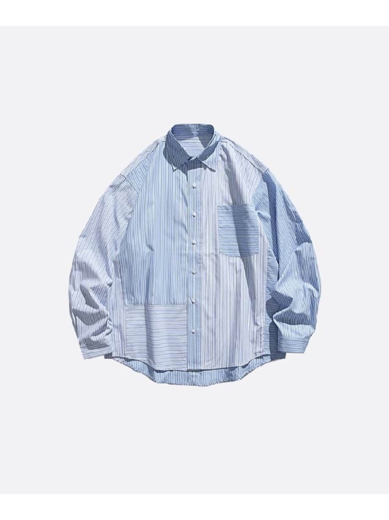 U:UME Stripe Docking Shirt ユーム トップス プルオーバー・トップ 青色【先んずる取っておく】*【貨物輸送無料】