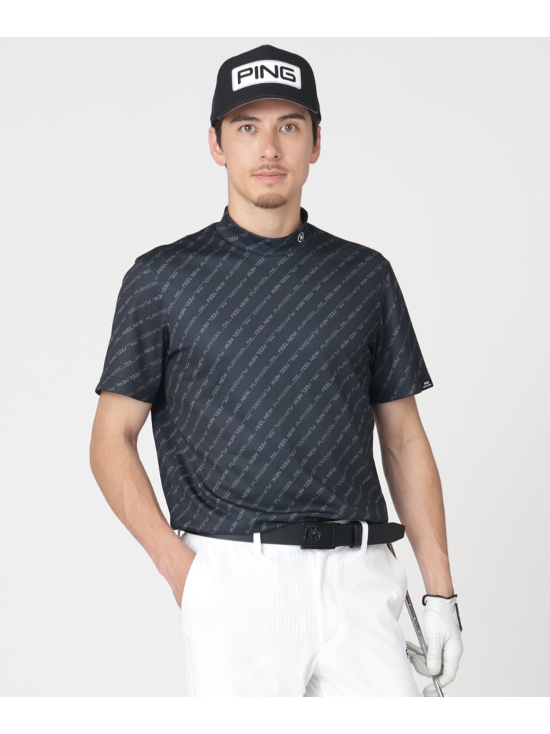 PING APPAREL 軽さブリスターバイアスロゴストライププリント半袖ハイネックプルオーバー (MENS) ピン お召しもの トップス 余分の物のトップス 白いこと 黒いこと【貨物輸送無料】
