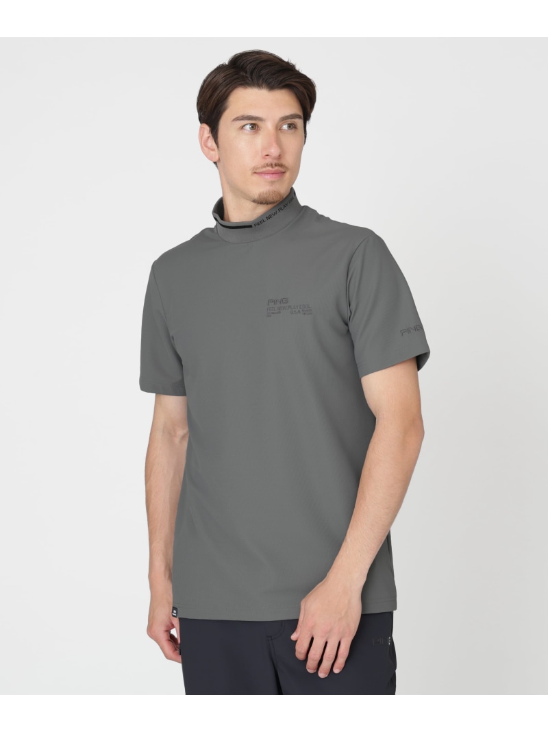 PING APPAREL ワッフルロゴジャカード襟ハイネックプルオーバー (MENS) ピン お召しもの トップス 余分の物のトップス 白いこと 薄墨色 黒いこと【貨物輸送無料】