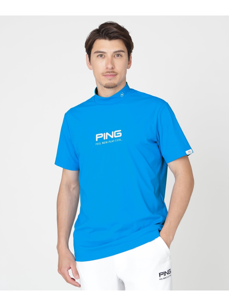 PING APPAREL 半袖ハイネックプルオーバー (MENS) ピン 御召しもの トップス 余分の物のトップス 薄墨色 白いこと 青碧 黒いこと【貨物輸送無料】
