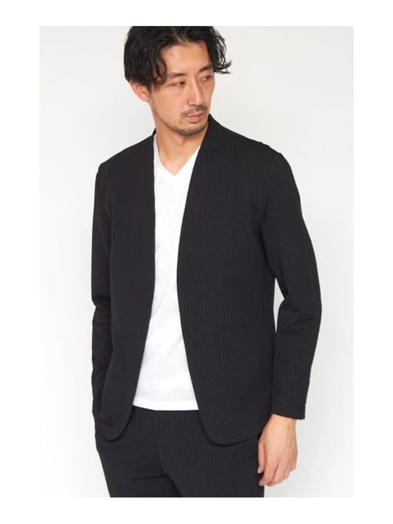 【SALE／30%OFF】HIGH STREET HIGH STREET∴サッカーストライプノーカラージャケット トルネードマート ジャケット・アウター 余分の物のジャケット・アウター カーキ緑であること 薄墨色 黒いこと【RBA_E】【貨物輸送無料】