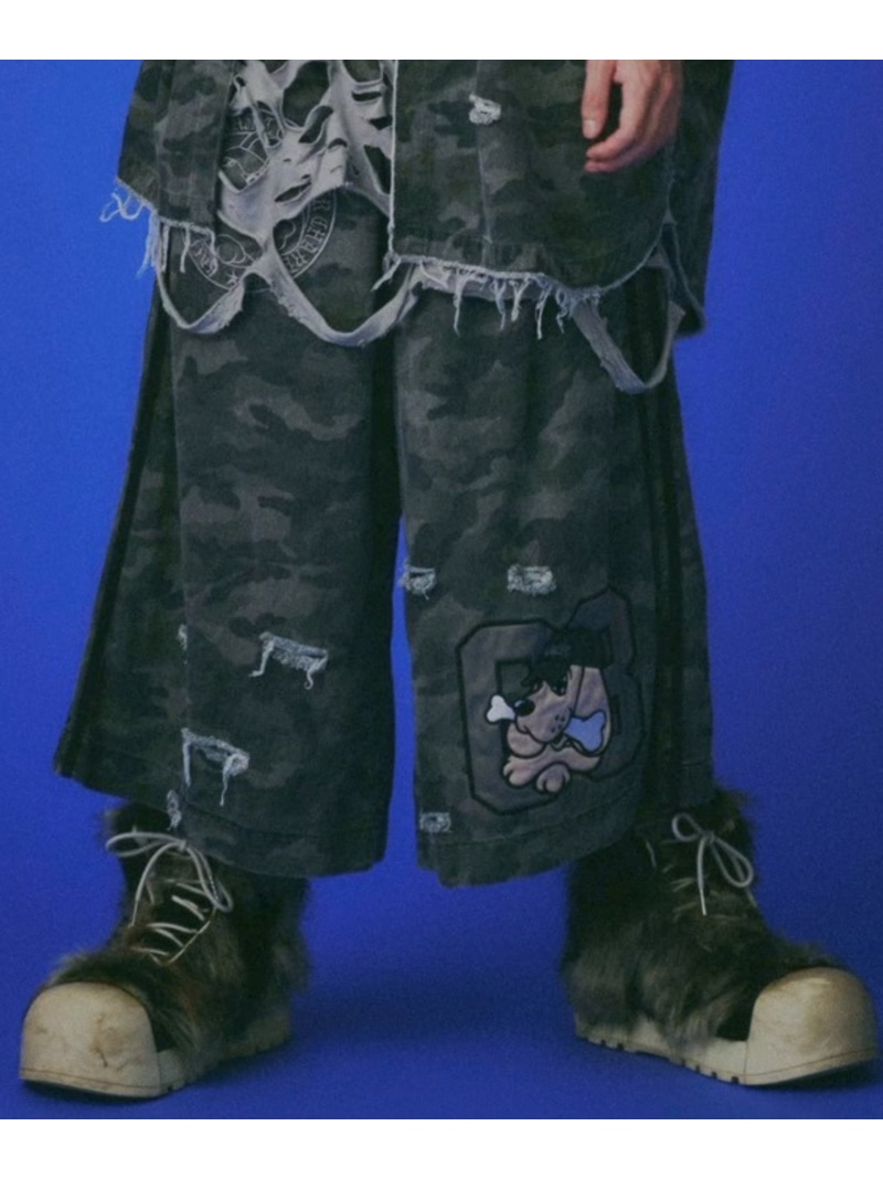 GALFY 【GALFY】カモフラかも?デカパンジョーツ ネバーマインドザエックスユー／チカシツプラス パンツ ジーンズ・デニムパンツ ブラック グリーン【送料無料】
