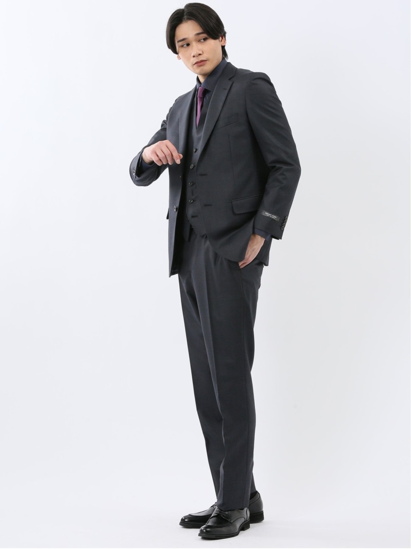 【SALE/15%OFF】m.f.editorial 光沢ウール混 スリムフィット 2ボタン3ピーススーツ 組織紺 タカキュー スーツ・フォーマル セットアップスーツ ネイビー【RBA_E】【送料無料】| Fashion Men