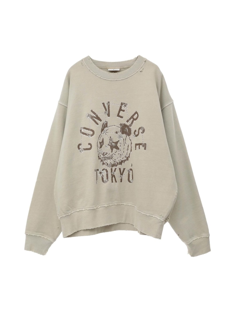 【SALE／40%OFF】CONVERSE TOKYO PIGMENT DYE DISTRESSED PANDA SWEAT コンバーストウキョウ トップス スウェット・トレーナー ベージュ 青み 黒いこと【RBA_E】【貨物輸送無料】