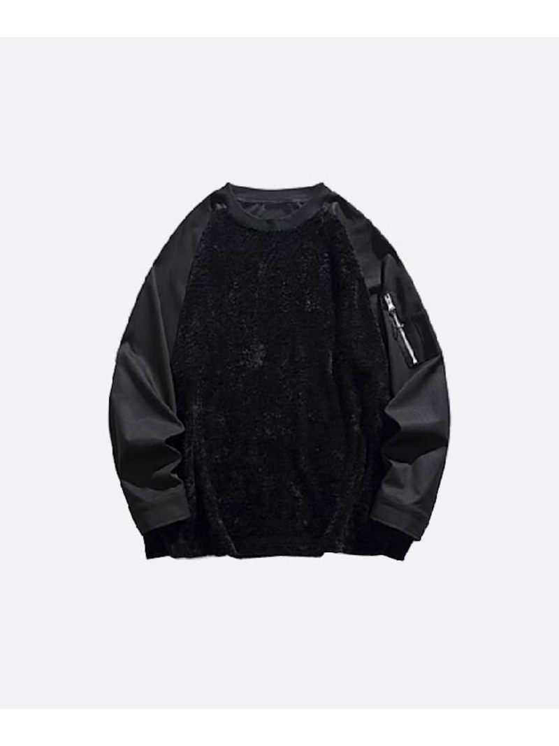 U:UME Fluffy Fur Stitching Sweat ユーム トップス スウェット・トレーナー 黒いこと【此れから取って置く】*【貨物輸送無料】 トップス-メンズファッション