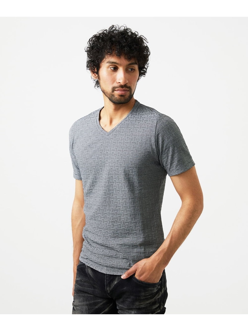 MICHEL KLEIN HOMME 《日本製》レンガ柄V素っ首半袖カットソー ミッシェルクランオム トップス カットソー・プルオーバー 赤いこと【貨物輸送無料】