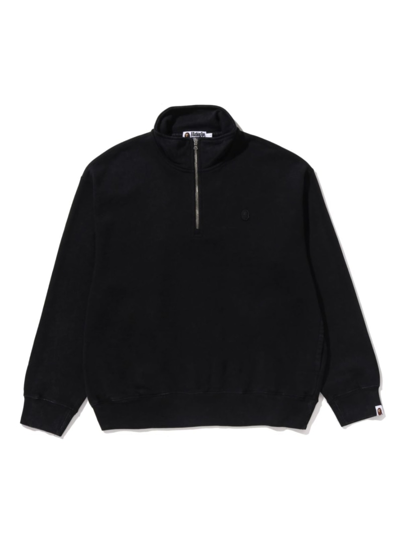 A BATHING APE GARMENT DYE ONE POINT HALF ZIP RELAXED FIT CREWNECK SWEATSHIRT ア ベイシング エイプ トップス スウェット・トレーナー パープル ブラック【送料無料】