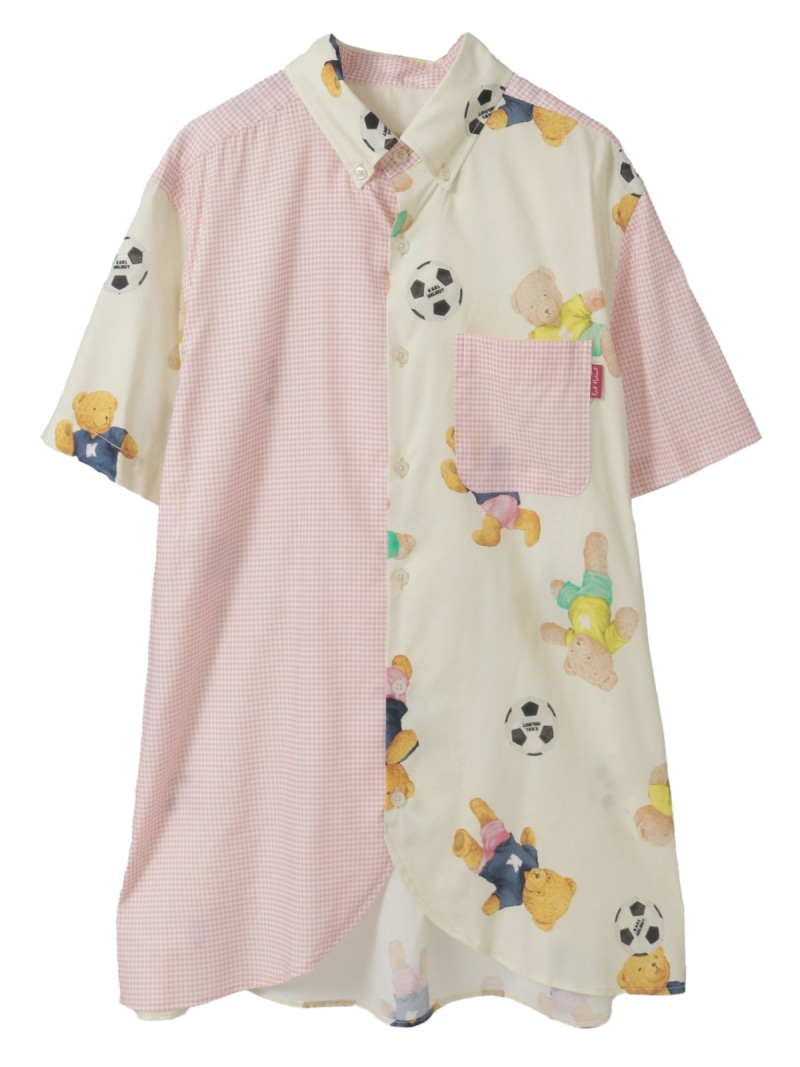 Karl Helmut サッカーくまプリントパッチワークシャツブラウス ピンクハウス トップス シャツ・ブラウス レッド ネイビー ピンク【送料無料】｜ Fashion Men