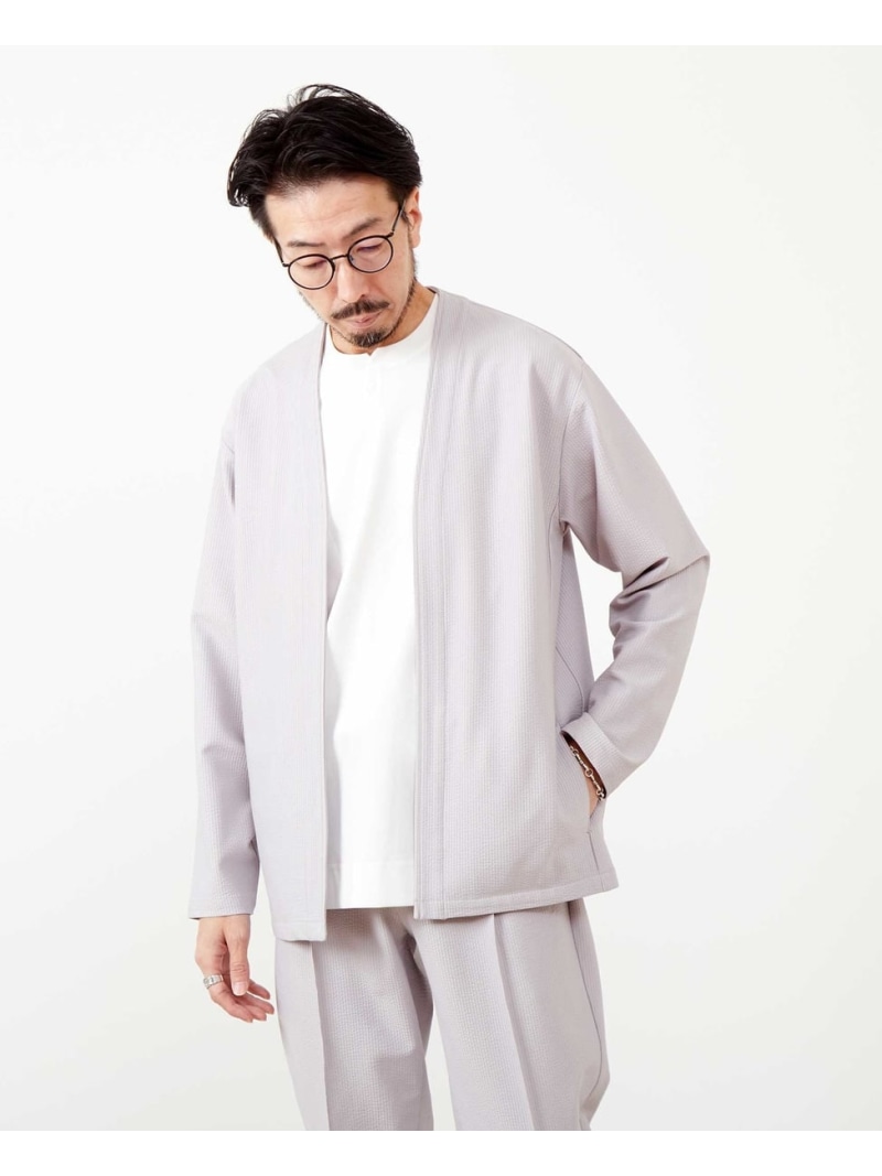 【SALE／60%OFF】MEN'S MELROSE トリコットサッカーボタンレスカーディガン メンズメルローズ トップス カーディガン ベージュ グレー【RBA_E】【送料無料】