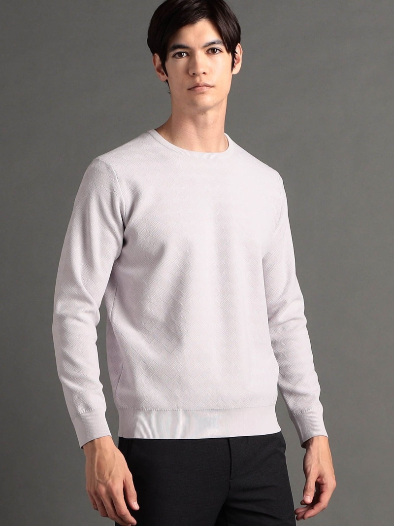 【SALE／73%OFF】MONSIEUR NICOLE ex/tra 【ex/tra】ジオメトリックジャカード クルーネックニット ニコル トップス 編み物 白いこと 緑であること パープル【RBA_E】【貨物輸送無料】 トップス-ニット・セーター